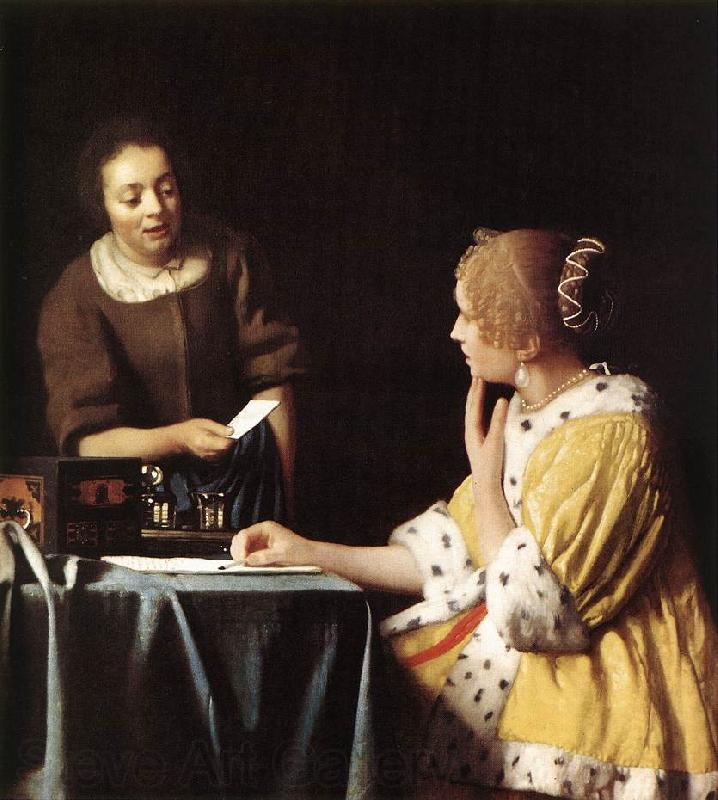 Jan Vermeer Lady with Her Maidservant Holding a Letter Norge oil painting art